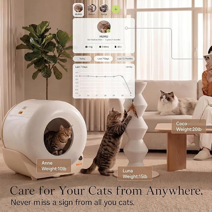 Furrytail Automatic Litter Box Self Cleaning with 120 Trash Bags, App Control, Advanced Odor & Leak Control, Large Capacity for Multi Cat Homes,Kitty Litter Box, Smart Safety Sensors, Cream - Image 3