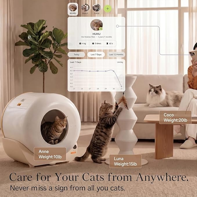FurryTail Self Cleaning Litter Box with APP - Automatic Cat Litter Box for All Your Cats, Odor Control, Spacious Interior and Large Wastes Bin Capacity,Includes 40 Litter Bags - Image 3