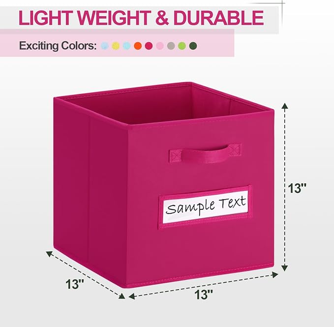 13x13 storage cube bins (Set of 10) Foldable Fabric storage cubes with 10 Labels Window Cards & a Pen,13 inch cube storage bins,Closet Organizers for Shelves,Cubby Organizer Boxes,Dark pink - Image 2