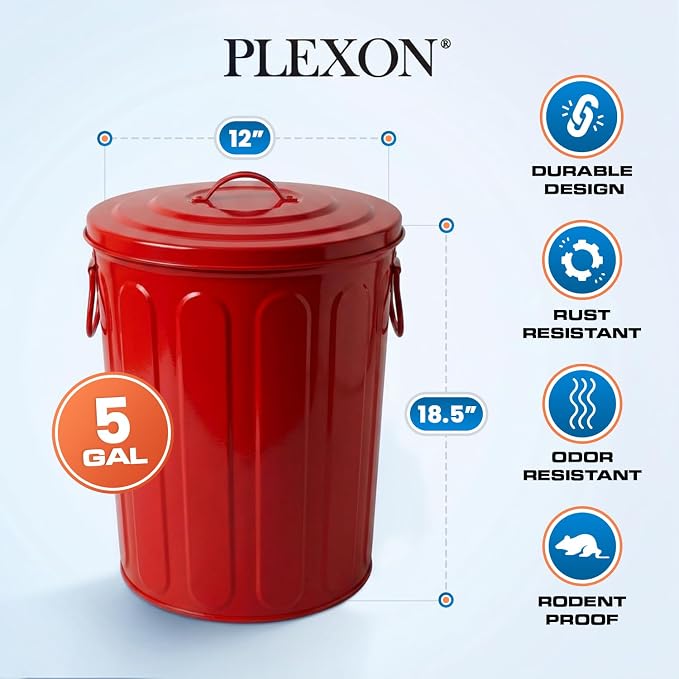 Plexon 5 Gallon Small Metal Trash Can with Lid Outdoor Galvanized Steel Bucket with Lid 5 Gal Storage Can for Dog Food Bird Seed Storage Container, Red 6 Pack - Image 6