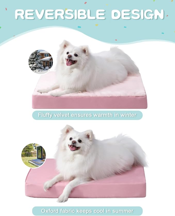 KSIIA Orthopedic Dog Bed for Small Dogs with Waterproof Lining, Pink, 23x17 | Deluxe Soft Plush Dog Crate Bed, Washable Pet Mat with Removable Cover & Egg Crate Foam for Small Dogs Sleeping & Relaxing - Image 4