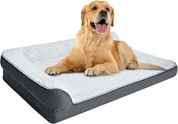 Amazon Basics Washable L-Shaped Dog Bed for Large Dogs, Anti-Slip Pet Sofa Bed for Indoor Dogs, Crate Bed, 42x30x8 Inches, Gray, Large by AmazonBasics