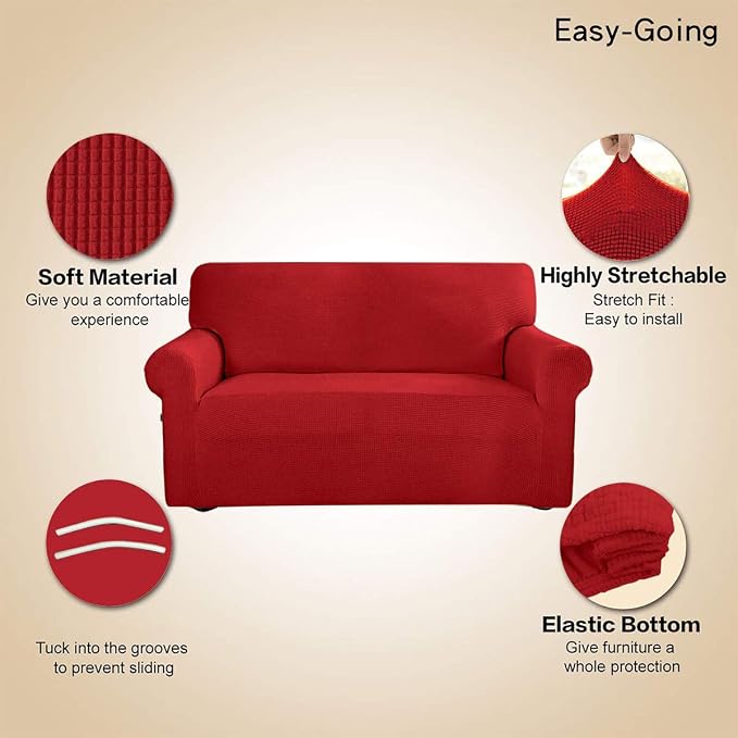 Easy-Going Stretch Loveseat Couch Covers Washable Christmas Red | 1-Piece Loveseat Covers for 2 Cushion Couch Furniture Protector RV Sofa Slipcover Soft with Bottom for Kids Pets - Image 3