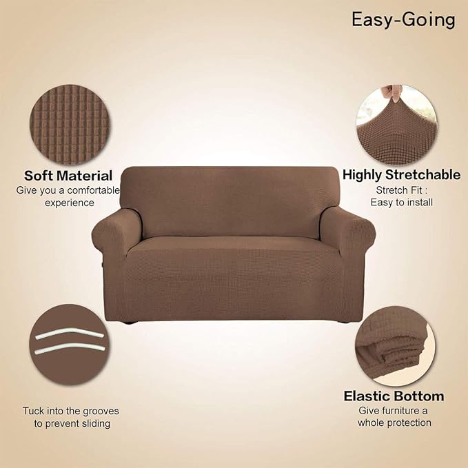 Easy-Going Stretch Loveseat Couch Covers Washable Brown | 1-Piece Loveseat Covers for 2 Cushion Couch Furniture Protector RV Sofa Slipcover Soft with Bottom for Kids Pets - Image 3