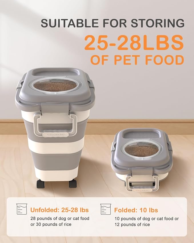25-28Lbs Dog Food Storage Container Airtight,Collapsible Pet Food Storage | Dog Food Container with Handle,Wheels,Double Airtight Seal Fresh,Save Space,Pest/Mouse-proof,Small Cat Food Container,Scoop - Image 3