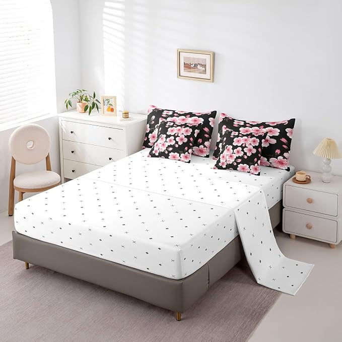 Feelyou Cherry Blossom Bed in a Bag Twin Size Japanese Floral 7 Piece Bedding Set for Kids Girls Teens Toddler Pink Flower Comforter Set with Sheets Romantic Bed Set - Image 4
