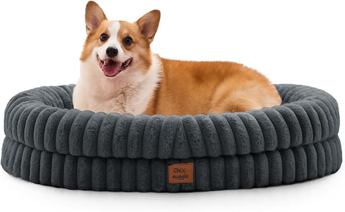 ChiXnuggle Orthopedic Dog Bed, Washable Cover, Faux Fur Bolster Pet Couch | waterproof,egg crate foam,non-slip bottom,for large dogs,dark grey,35*28*7,dog sofa by SnuggleUpPawsDown