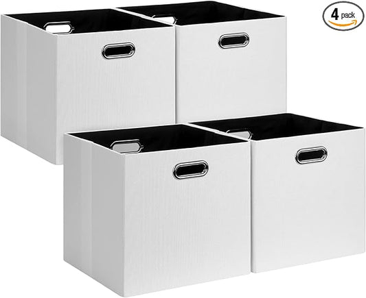 Posprica 11x11 Storage Cubes, Collapsible Storage Bins with Dual Handles, Fabric Foldable Storage Boxes Basket for Closet Shelf Cabinet Bookcase Organization, Set of 4, White by Posprica