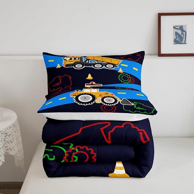 Truck Comforter Set Boys Full Down Comforter Kids Excavator Equipment Truck Bedding Set Construction Vehicle Quilt Duvet Set Cartoon Machinery Truck Gear Bulldozer Tractor Cars Duvet Set,Colorful - Image 5