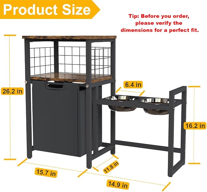 30.6Long x 26.2 High Elevated Dog Bowl Stand with Pet Food Storage Organizer, Adjustable Raised Feeding Station with Toy Basket for Large Medium Small Dogs and Cats, Black - Image 2