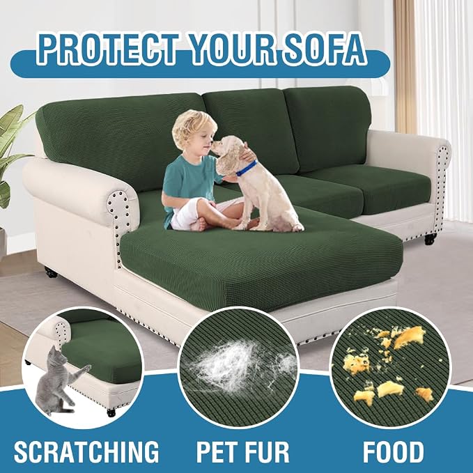 H.VERSAILTEX Sectional Couch Covers 6 Pieces Stretch Sofa Cover for Sectional Sofa Set Separate L Shaped Couch Cover for Both Left/Right Couch (Seat and Back: 1 Chaise + 2 Sofa, Bronze Green) - Image 7