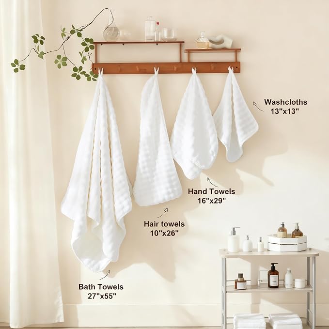COZYART Lint Free 8 Pcs Bathroom Towels Set Ultra Soft Microfiber White | Fluffy, Thick, Highly Absorbent, Fast Dry, No Shedding, No Pilling, Fade Resistant, Durable, Long-lasting - Image 4