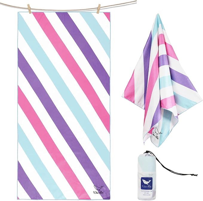 Whale Flotilla 2 Pack Quick Dry Beach Towels Oversized (35"x70"), Microfiber Sand-Free Beach Towel Set, Extra Large Compact Pool Travel Accessories, Green and Pink - Image 9