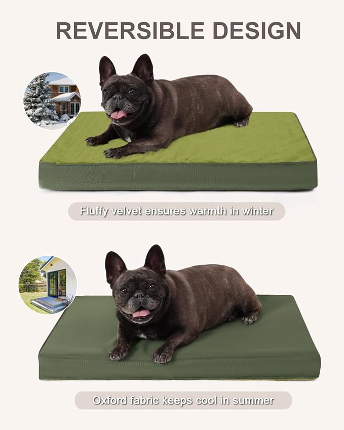 KSIIA Orthopedic Dog Bed for Small Dogs with Waterproof Lining, Green,23x17 | Deluxe Soft Plush Dog Crate Bed, Washable Pet Mat with Removable Cover & Egg Crate Foam for Small Dogs Sleeping & Relaxing - Image 4