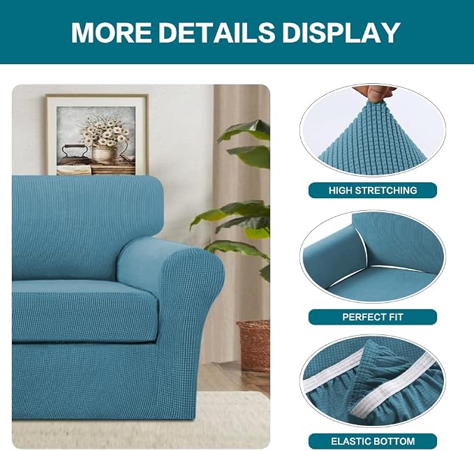 Turquoize 2 Piece Chair Covers Armchair Slipcovers for Living Room Armchair Sofa Cover with Individual Cushion Covers Feature Jacquard Fabric (Chair, Storm Blue) - Image 4