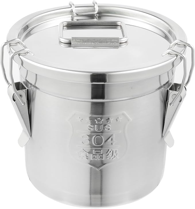 DYNAMI 304 Stainless Steel Containers With Lid,202oz Airtight Flour Container for Kitchen,5-10lbs Metal Airtight Canisters Milk Jug Coffee Bean Cookies Canisters w/Locking Clamp (6L/1.6Gal) by DYNAMI