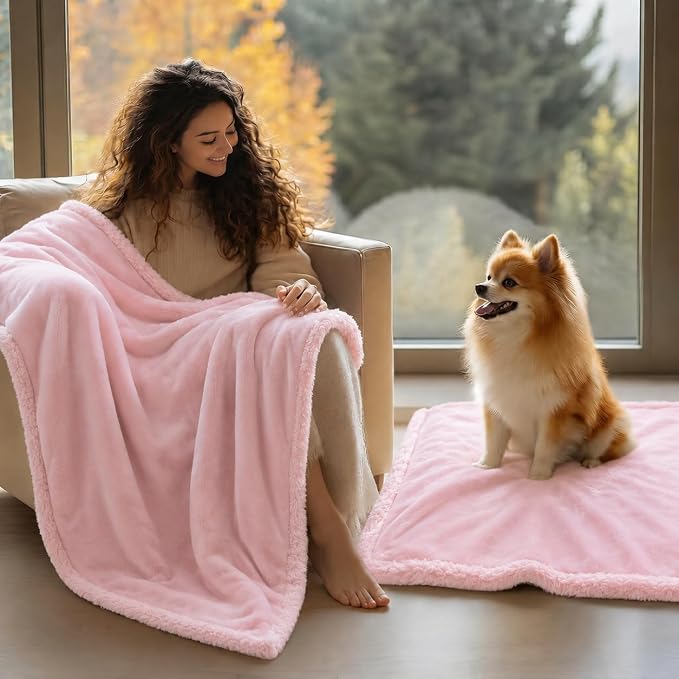 Waterproof Dog Blanket Reversible Fluffy Pet Bed Cover Pink Puppy Blankets Leakproof Sofa Couch Washable Cover Cat Pet Blanket for Warm-M - Image 7