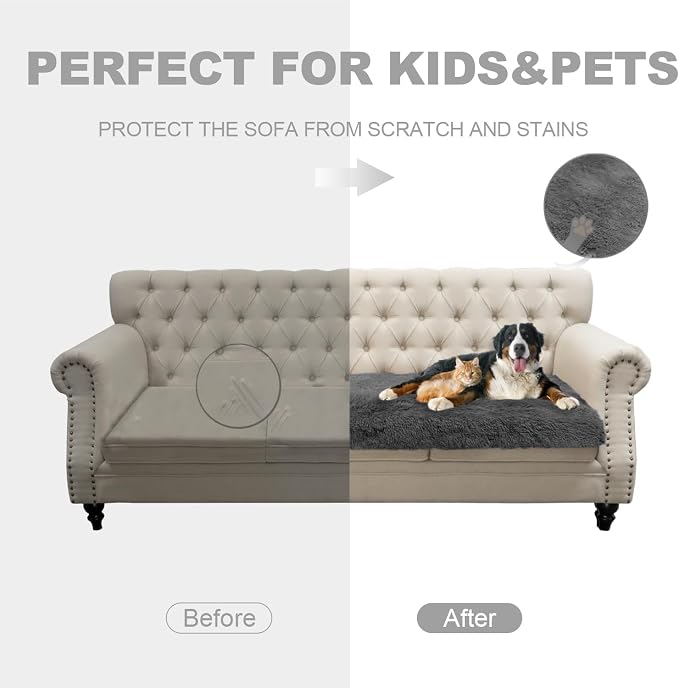 Waterproof Dog Bed Cover, Dog Pad Soft Plush Pet Blanket with Anti-Slip Back for Bed Couch Sofa, Furniture Protector for Small, Medium and Large Dogs and Cats (Dark Gray, 82"x120") - Image 2