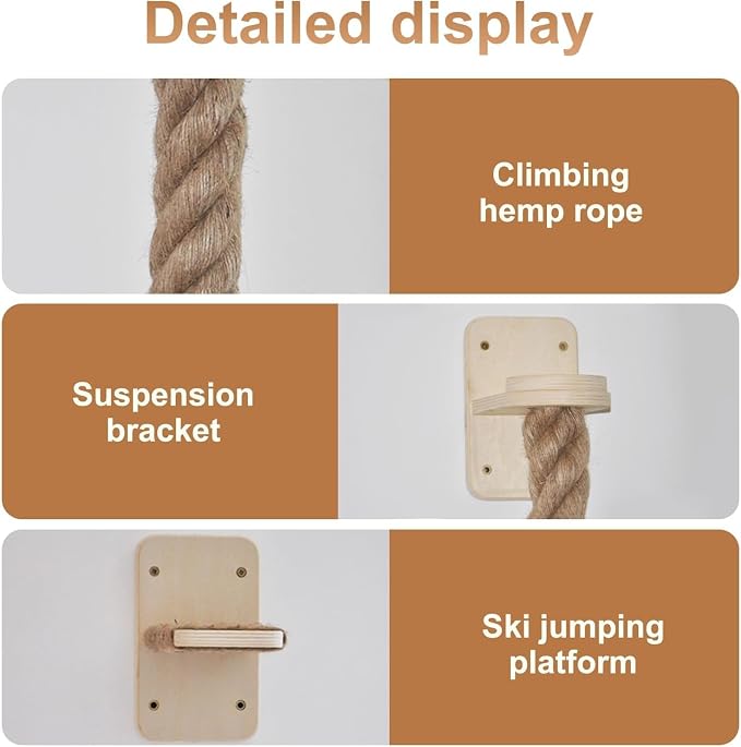 Cat Scratching Post Wall Mounted Climbing Rope Set – Double Platform, Sisal Rope, Space Saving, Easy Install, Multi-Level Cat Playground (Light Brown) - Image 3