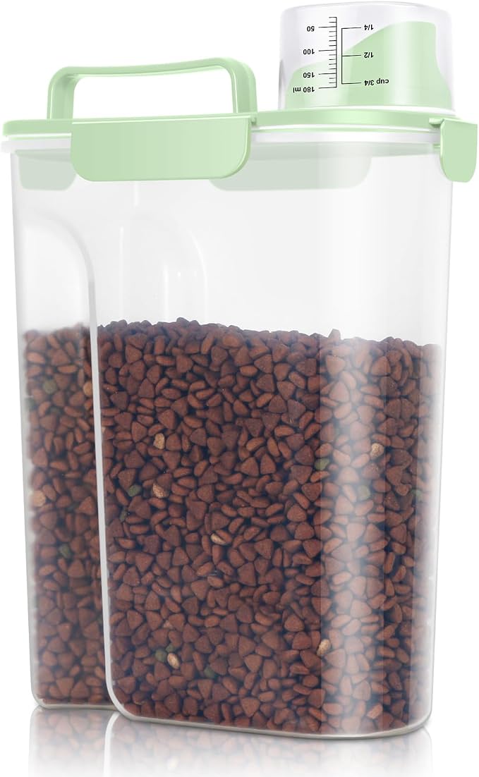 TBMax Cat Dog Food Storage Container 5 to 7 lbs, Secondary Pet Food Storage Beyond a Large Dog Food Bin for Daily Use, Easy-Pouring Bird Seed Dispenser, Travel Kibble Container for Outdoor-Light Green by TBMax