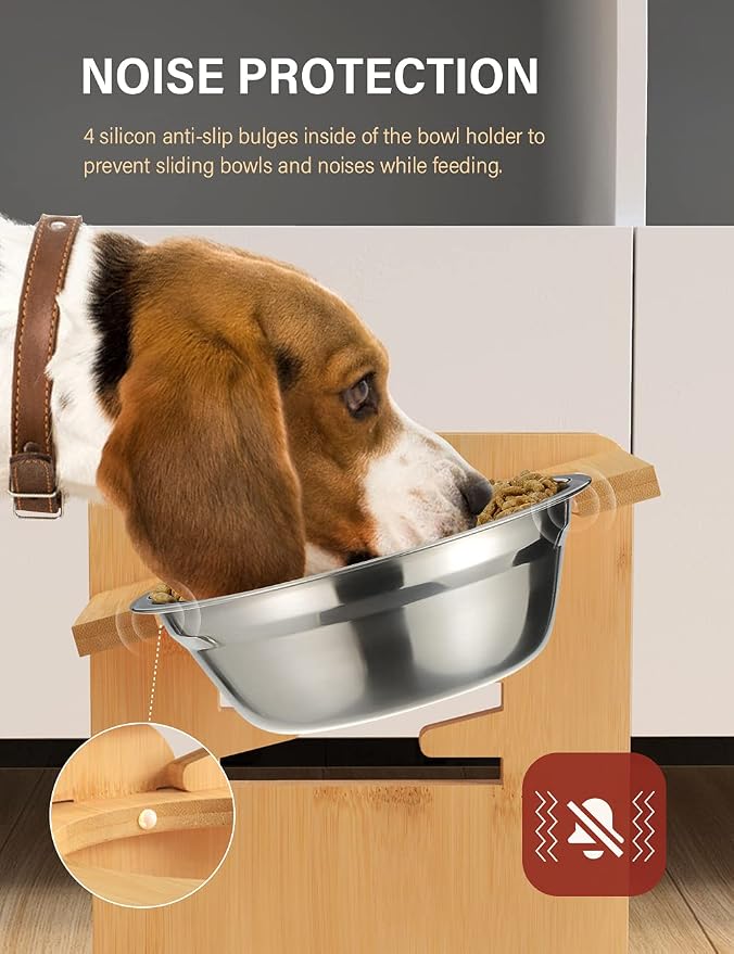 Vantic Elevated Dog Bowls, Raised Dog Bowl Stand Adjustable Small, Natural | Bamboo Elevated Feeder with 2 Stainless Steel Bowls, Adjustable Height Stand for Small Puppies and Cats - Image 5