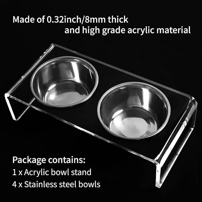 Acrylic Elevated Dog Cat Bowls Pet Feeder Double Bowl Raised Stand Comes with 4 Removable Stainless Steel Bowls. Perfect for Cats Puppies Small Dogs, 3.75 Inch - Image 7