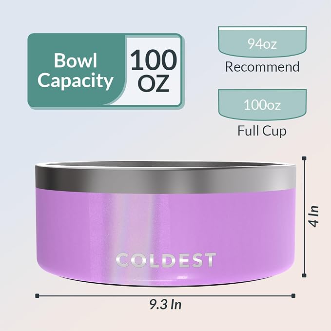 Coldest Dog Bowl - Anti Rust Metal, Non Slip, 3 Layers Insulated Stainless Steel Dog Bowls - Spill Proof & Heavy Duty - Water Bowl for Dogs, Cats, Dish Washer Safe (100 oz, Saturns Purple Glitter) - Image 4