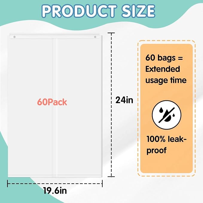 60Pcs Cat Litter Box Liners for PetSnowy SNOW+ Automatic Cat Litter Box, Tear & Leak Resistant Self-Sealing Waste Drawer Liner Bags - Image 3