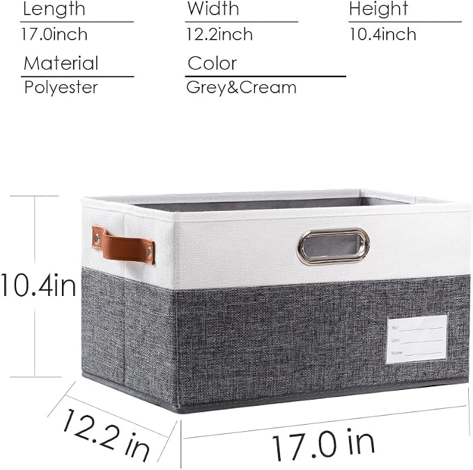 PRANDOM Larger Foldable Storage Bins with Handles [3-Pack] Fabric Collapsible Storage Boxes Baskets Cubes Containers with Handles for Closet Living Room Bedroom (Grey & White 17.3x12.2x10.4') - Image 3