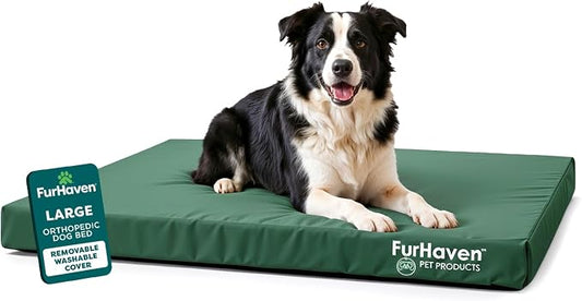 Furhaven Water-Resistant Orthopedic Dog Bed for Large/Medium Dogs w/ Removable Washable Cover, For Dogs Up to 55 lbs - Indoor/Outdoor Logo Print Oxford Polycanvas Mattress - Forest, Large by FurHaven