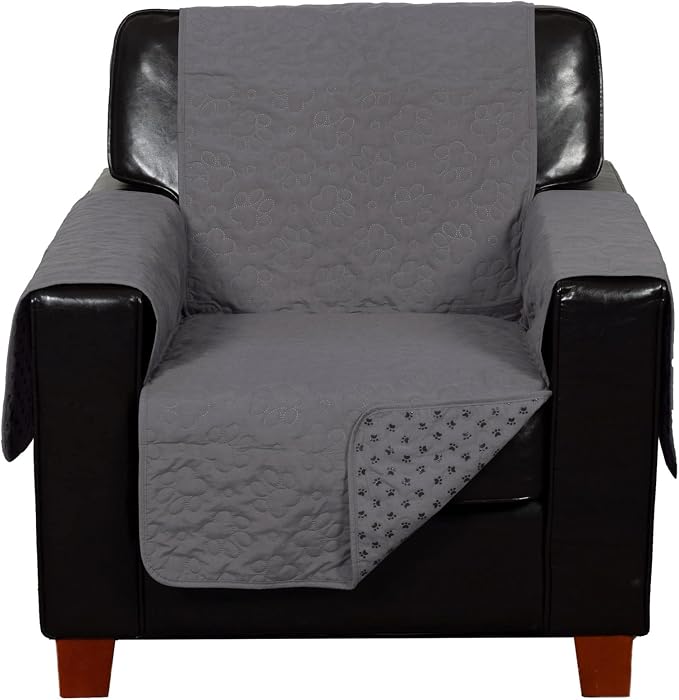 Furhaven Waterproof & Non-Slip Chair Cover Protector for Dogs, Cats, & Children - Quilted Paw Print Living Room Furniture Cover - Gray, Chair - Image 3
