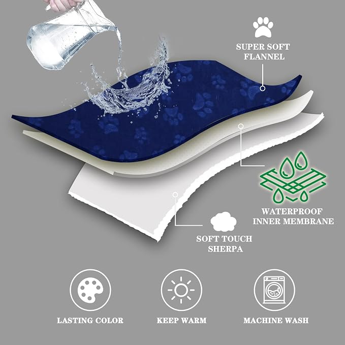 Qeils Waterproof Blanket for Bed, Dog Blankets for Large Dogs, Waterproof Cat Blanket Washable, Soft Sherpa Fleece Puppy Blanket, Reversible Throw Protector for Couch Car, 50"X60", Navy Blue - Image 2