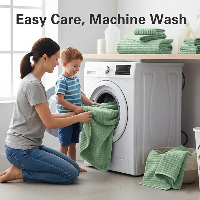 6 Piece Bath Towel Set, 30"x60" Towels, Sage Green | Microfiber,Quick dry, Highly Absorbent,shower towels for bathroom gym,2 large Bath towels,2 hand towels,2 washcloths - Image 8