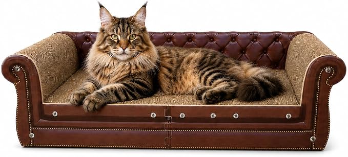 COOZMENT Scratching Sofa, Couch Shaped Thick Scratching Cardboard, Lounge Bed for Indoor Rest&Play, Sofa Scratcher Pad (Brown, 39.4" L X 14" W X 11" H) by COOZMENT