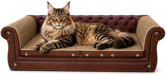 COOZMENT Scratching Sofa, Couch Shaped Thick Scratching Cardboard, Lounge Bed for Indoor Rest&Play, Sofa Scratcher Pad (Brown, 39.4" L X 14" W X 11" H) by COOZMENT