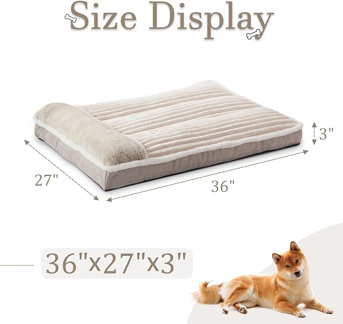 Dog Bed for Large Dogs, Dog Mattress with Pillow for Crate Kennel, Sofa pet Bed, Super Soft pet Bed for Medium, Jumbo, Small Dogs Breeds (Beige,Large:(36"x27"x3") - Image 3