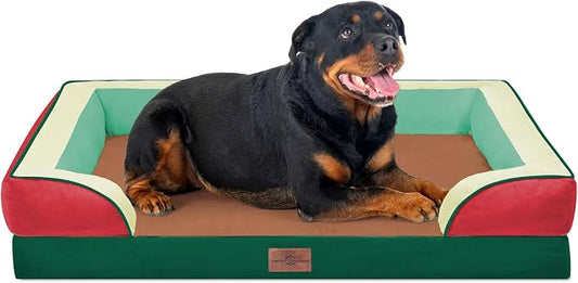 Comfort Expression Orthopedic Dog Bed for Extra Large Dogs with Bolster | Waterproof Dog Couch Bed with Washable Cover & Non-Slip Bottom, Supportive Egg Crate Foam XL Pet Bed, 45x35 Inch by ComfortExpression