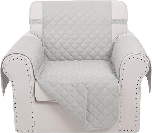 Reversible Recliner Chair Covers, 23" Chair, Light Grey | Chair Covers for Living Room with Elastic Straps, Water Repellent, Chair Protectors Covers for Dogs by LuxshareHome