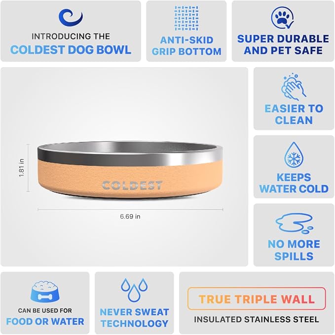 Coldest Dog Bowl - Anti Rust Metal, Non Slip, 3 Layers Insulated Stainless Steel Dog Bowls - Spill Proof & Heavy Duty - Water Bowl for Dogs, Cats & Pets, Dish Washer Safe (21 oz, Sahara Tan) - Image 5