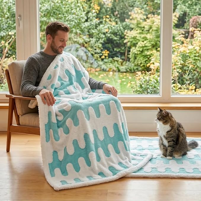 Waterproof Pet Blanket,Dog Bed Covers Couch Sofa Stylish Jacquard Pets Throw Blankets for Puppy Cats Washable Reversible Furniture Protection Covers (Blue Wave,M) - Image 9