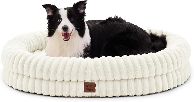 ChiXnuggle Orthopedic Dog Bed, Washable Cover, Faux Fur Bolster Pet Couch | waterproof,egg crate foam,non-slip bottom,for extra large dogs,cream,41*30*7,dog sofa by SnuggleUpPawsDown