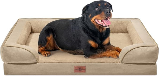 Comfort Expression Orthopedic Dog Bed for Extra Large Dogs with Bolster | Waterproof Dog Couch Bed with Washable Cover & Non-Slip Bottom, Supportive Egg Crate Foam XL Pet Bed, 48x30 Inch by ComfortExpression