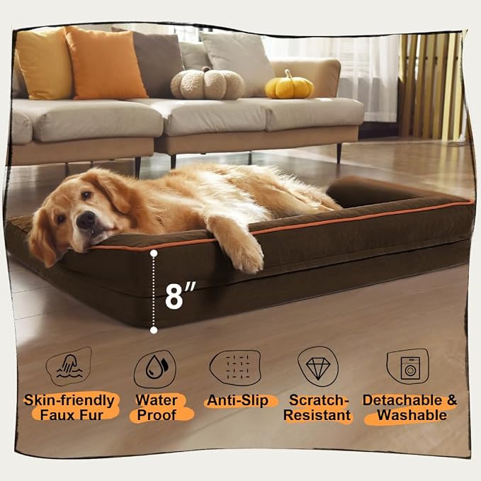MEKIY Orthopedic Waterproof Jumbo Dog Bed with Bolster for Extra Large Dogs | Pillow Support for Neck Relief, Egg Crate Foam, Waterproof Liner, Anti-Slip Bottom, Removable Bolster Cover, 53 x 42 Inch - Image 6
