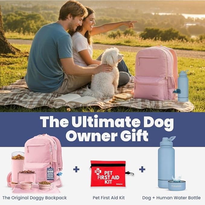 Dog Travel Bag for Supplies - Complete Dog Diaper Bag Backpack with 2 BPA-Free Travel Bowls, Treat Pouch, Food Container, Placemat & Laptop Sleeve – for Traveling, Road Trips, Hiking: Dusty Pink | 2 BPA-Free Bowls; Food Container & Treat Pouch; Placema... - Image 8
