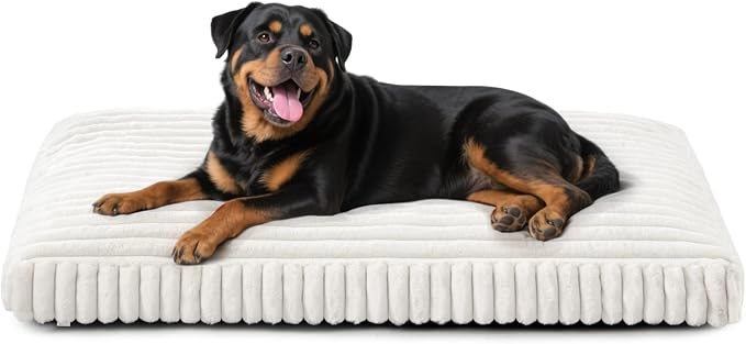 XXL Dog Bed, Flat Pet Beds with Removable Washable Cover, Pet Mat Cute Dog Crate Bed Thick Shredded Chopped Crate Foam & Anti Slip Bottom for Indoor by FURTIME