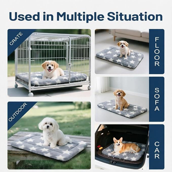 Dog Bed Mat, Reversible Crate Pad & Cute Dog Bed - Machine Washable Kennel Mat with Ultra Soft (Big&Small Stars Gray, 24" L*18" W*1.5" Th) - Image 7