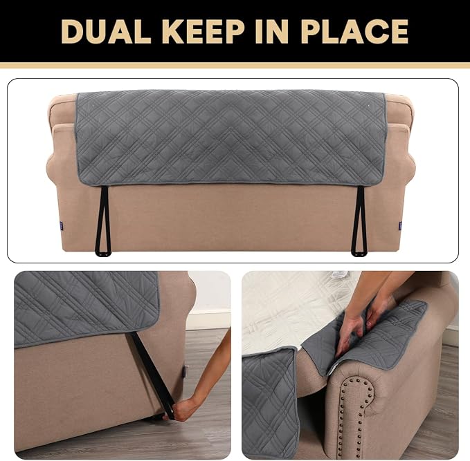 PrinceDeco 100% Waterproof Chair Sofa Slipcover for Living Room Water Resistant Couch Cover Furniture Protector Cover with Elastic Straps for Pets Kids Children Dog Cat(Chair 23", Grey) - Image 5