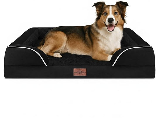 Comfort Expression Orthopedic Dog Beds for Large Sized Dog with Bolster | Waterproof Dog Couch Bed with Washable Cover & Non-Slip Bottom, Supportive Egg Crate Foam Large Pet Bed, 38x25 Inch by ComfortExpression