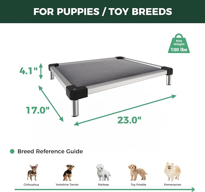 FXW TitanNest Chew-Proof Elevated Dog Bed, Raised Cot for Indoor/Outdoor/Camping Use, Durable & Washable Padded Pet Bed for Toy Dogs, 23.0" L x 17.0" W x 4.1" H, Gray - Image 7