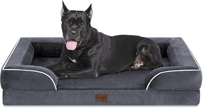 Comfort Expression Orthopedic Dog Bed for Extra Large Dogs with Bolster | Waterproof Dog Couch Bed with Washable Cover & Non-Slip Bottom, Supportive Egg Crate Foam Big Dog Bed, 53x42Inch by ComfortExpression